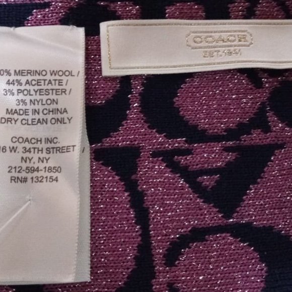 Coach Scarf Purple Navy Blue Metallic Silver Wool! - Picture 2 of 9